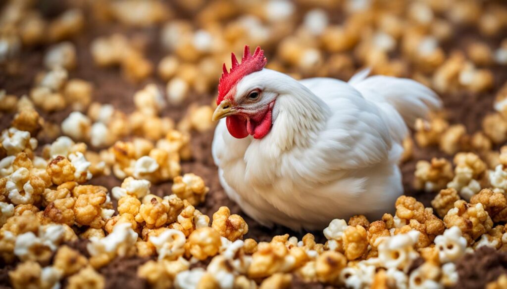 Chicken enjoying popcorn