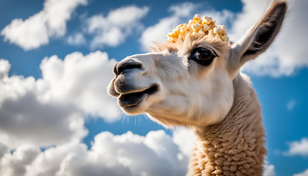 Llama eating popcorn