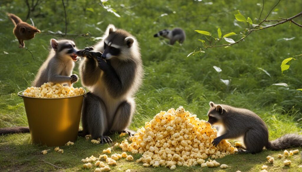 animals eating popcorn