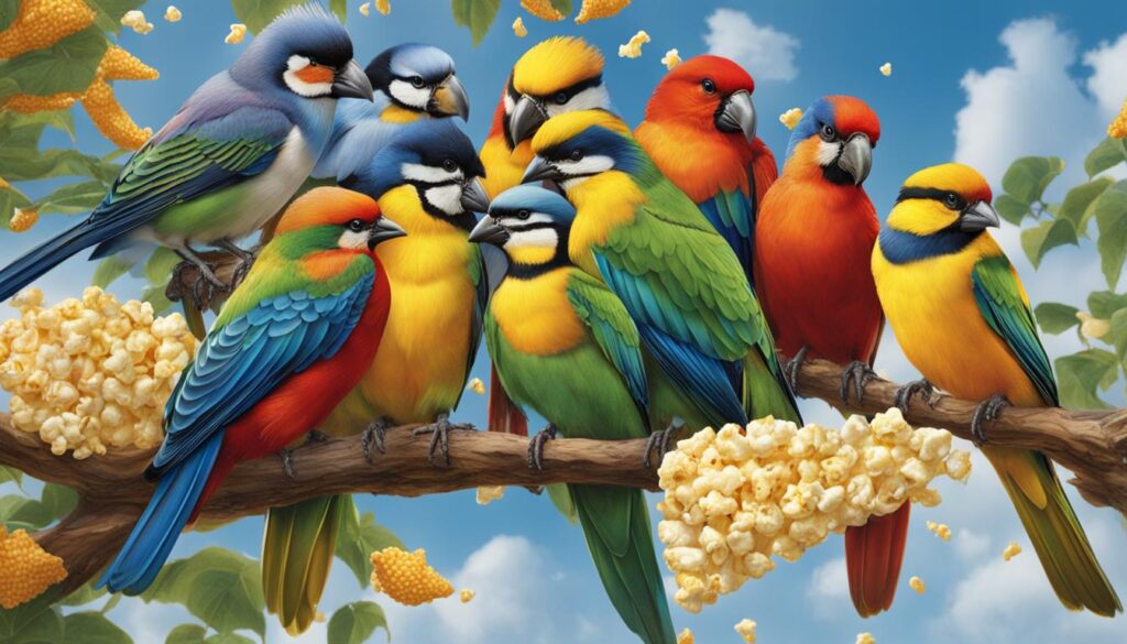 feeding popcorn to birds