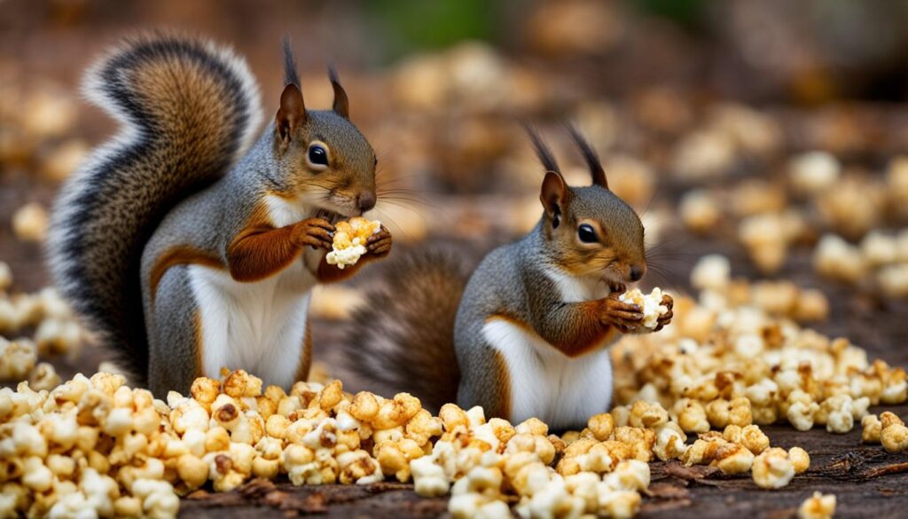 feeding popcorn to squirrels